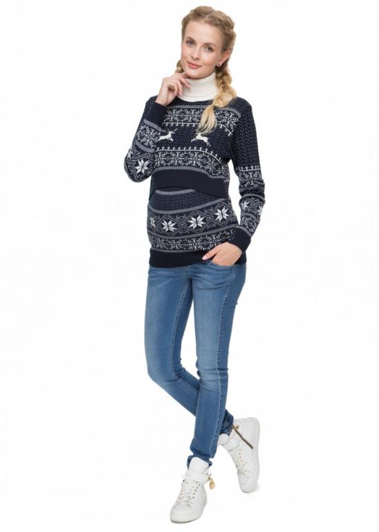 Джемпер "Лигия" синий с белым жаккардом для беременных и кормящих