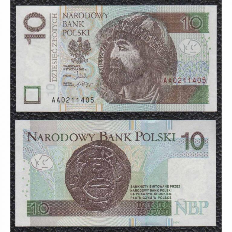 10 злотых польша 2012 серия AH UNC пресс