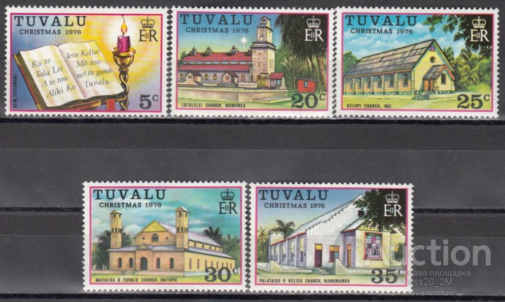 Тувалу 1976 Рождество церкви Mi38-42 MNH