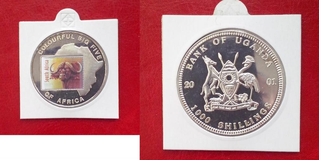 Уганда. Буйвол - 1000 шиллингов, никель, фотоэмаль, 2001. Пруф!