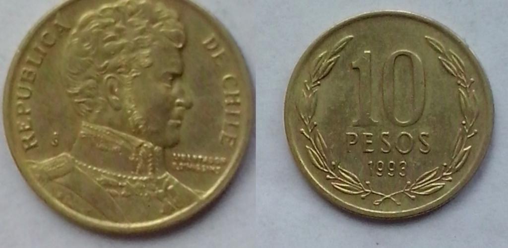 Чили. Национальный герой - 10песо, бронза, 1993