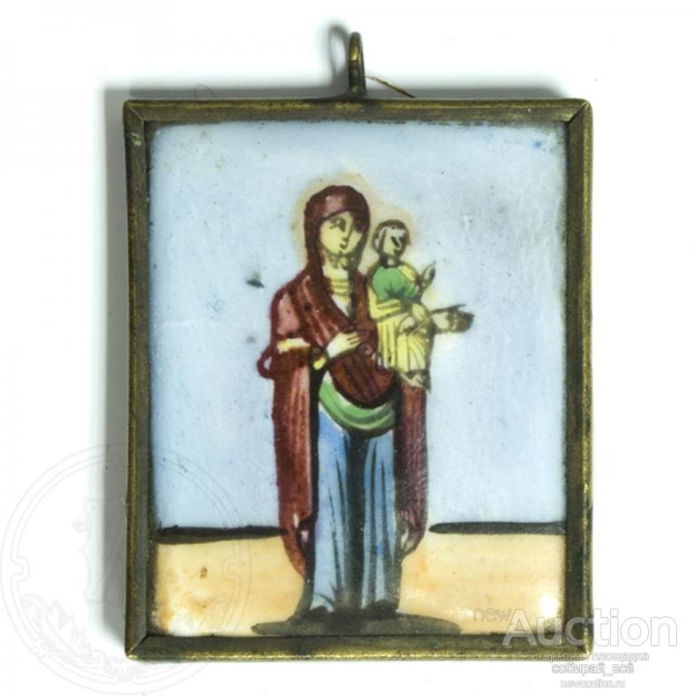 Икона "Богородица", 4,5 х 3,3 см. Техника: Финифть