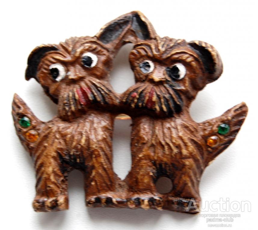 Брошь Двойной Scottie, целлулоид, эмали, кристаллы, 1930егг.