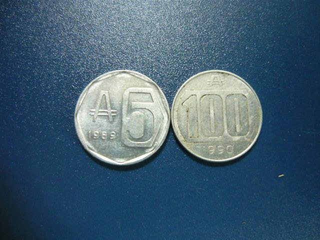 Аргентина. 5 аустралей 1989 и 100 аустралей 1990 г