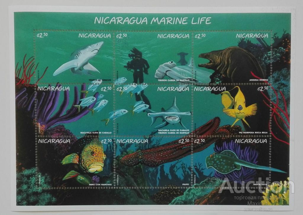 Никарагуа 1996 Mi.Klb. 3809-17. (Морская Жизнь)