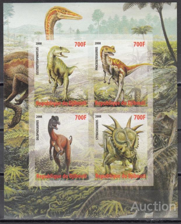 Джибути 2008 динозавры MNH блок б/зуб