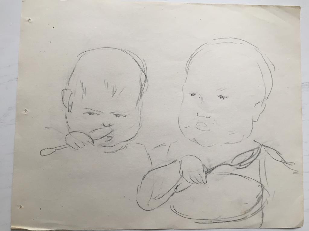 Трошин Н.С. (1897-1990)   "Двое детей за столом с ложками" (начало 1930х)