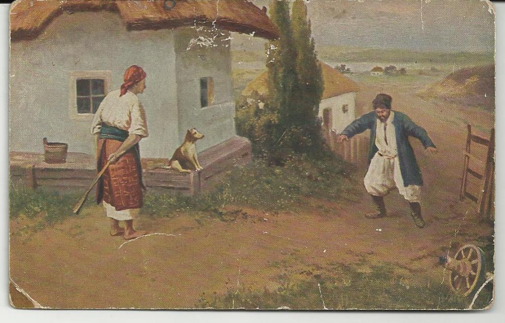 антикварная .  ЖИВОПИСЬ. МАЛОРОССИЯ!!!. ЮМОР.  худ.ПИМОНЕНКО. ДО ДОМУ. типы.  не пей!!!.