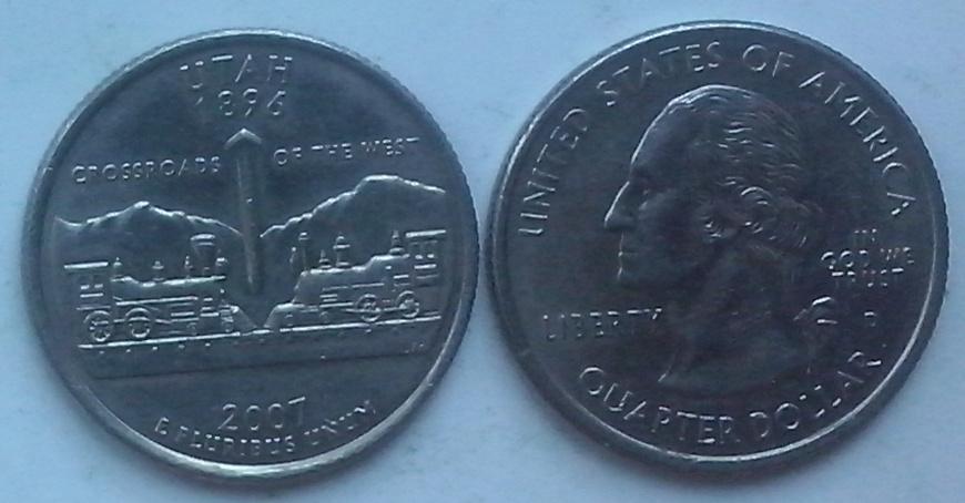 США. Штаты и территории. Юта - 25центов, никель, 2007