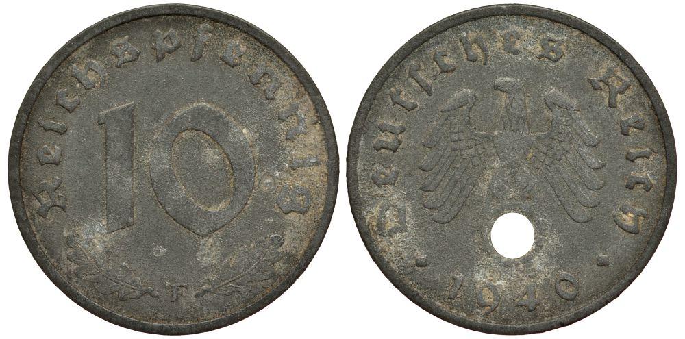 ГЕРМАНИЯ 10 ПФЕННИГОВ 1940 KM 101 цинк 18-813