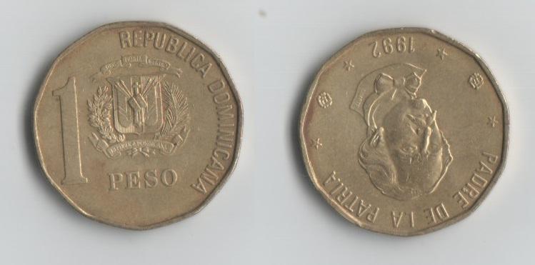 1 песо Доминиканская республика 1992 год.