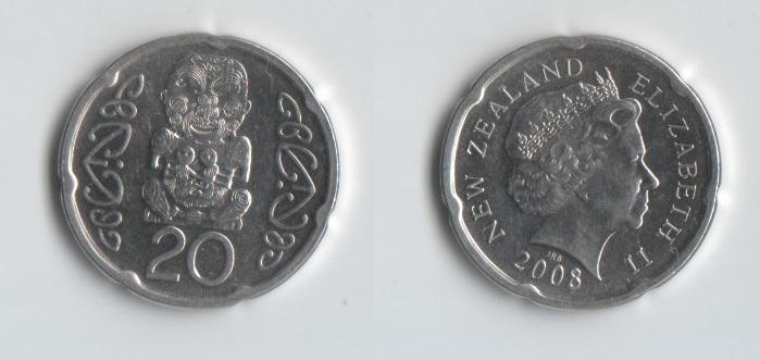 20 центов Новая Зеландия 2008 год.