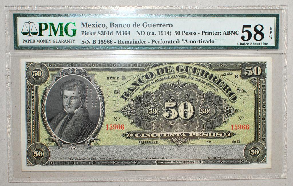 Мексика Банк Гуерреро Guerrero 50 песо 1914 aUNC