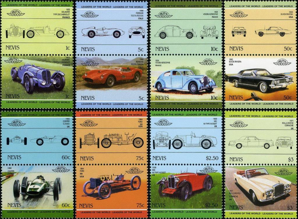 НЕВИС 1985 Mi.232-247 Автомобили (5 EUR) серия, 16 марок