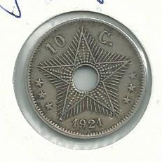 монета Бельгийское конго 10 сантимов лот № 2 1921 год