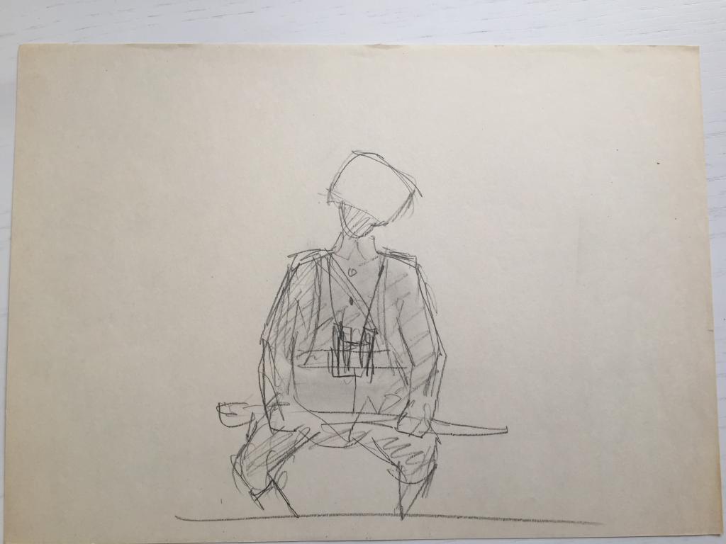 Сойфертис Л.В. (1911-1996) Сидящий военный в папахе, с биноклем и саблей