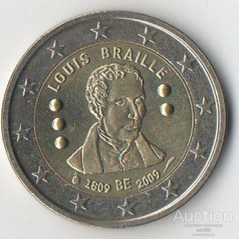Бельгия 2 евро 2009 г. 200 лет с рождения Луи Брайля.