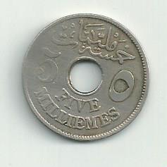 монета Египет 5 миллимс (№ 1) 1916 год