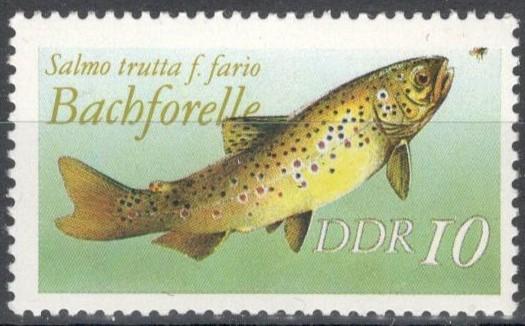 ГДР, 1988, № 3096 II, € 0,3, MNH, полн., речная фауна