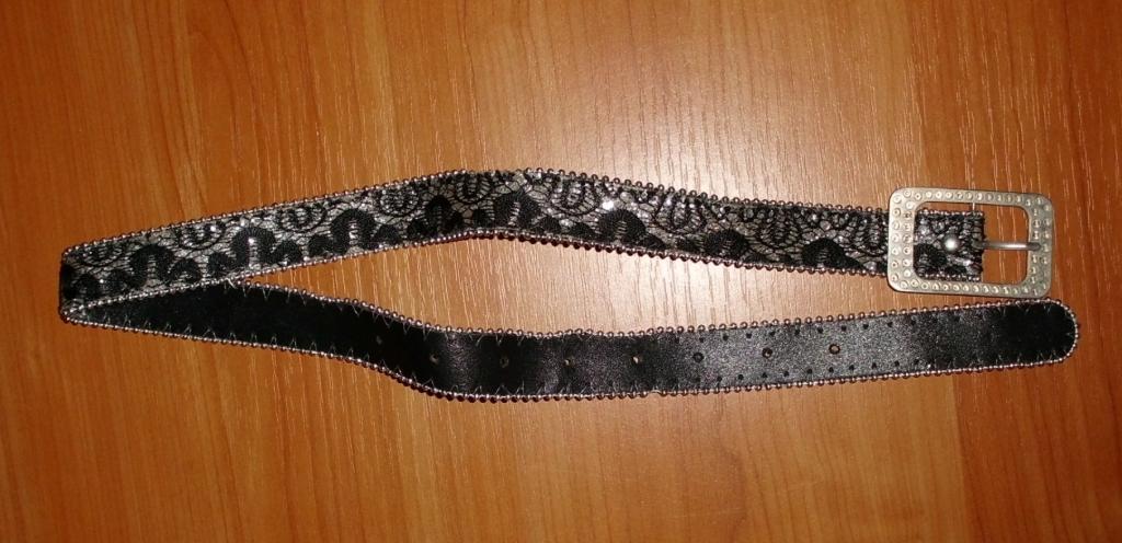 Ремень черный с блестками кожзам 2.5 см длина 81 см