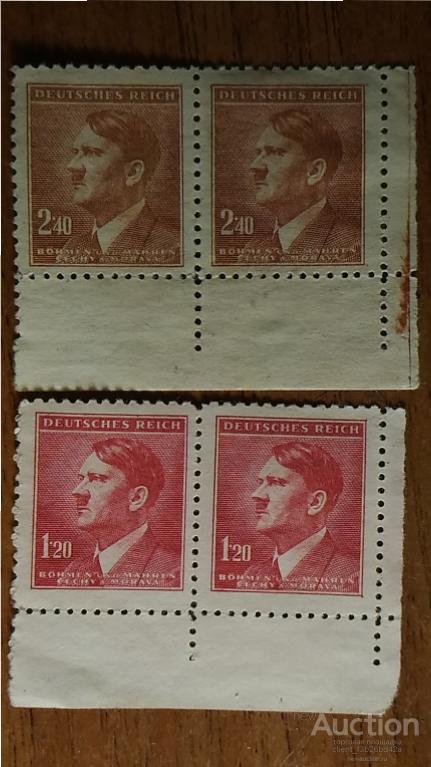 3й рейх, Германия, марки почтовые с полями, Гитлер, Богемия и Моравия