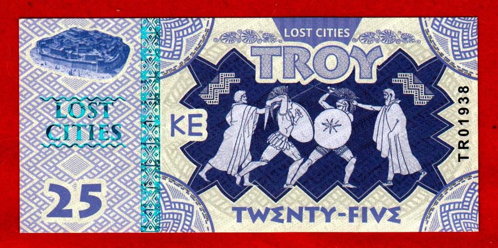 Троя (Турция), ЗАТЕРЯННЫЕ ГОРОДА, 25 долларов, 2017, UNC, ГОЛОГРАММА