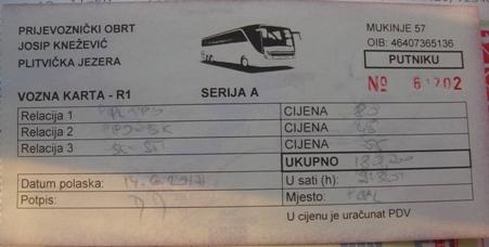Проездной билет на междугородный рейс Автобус Хорватия