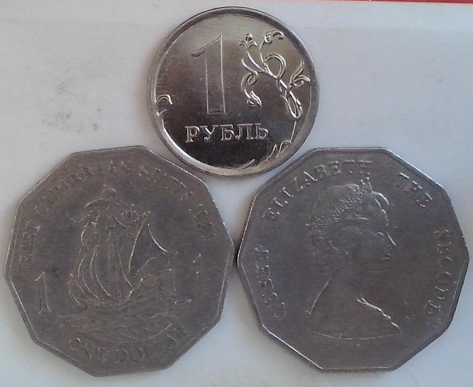 Корабли на монетах мира. Восточные Карибы, 1доллар, никель, 1989