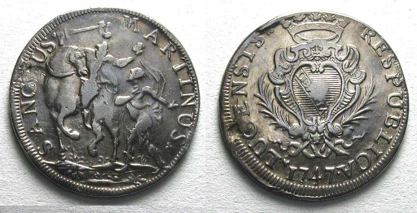 Италия Лукка скудо 1747 талер серебро Святой Мартин