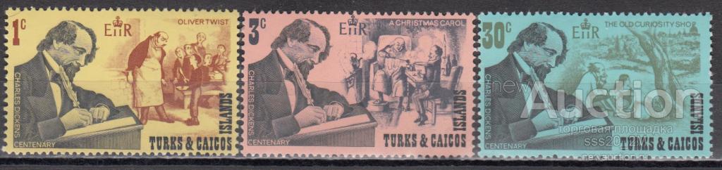 Теркс и Кайкос 1970 100-летие смерти Чарльза Диккенса Mi247,248,250 MNH