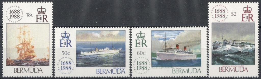 Бермудские острова, 1988, № 532-535, € 9, MNH, полн., корабли, регистр Ллойда