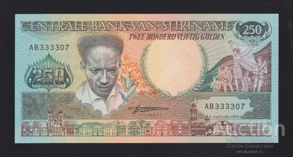 1988 год 250 гульденов Суринам Unc