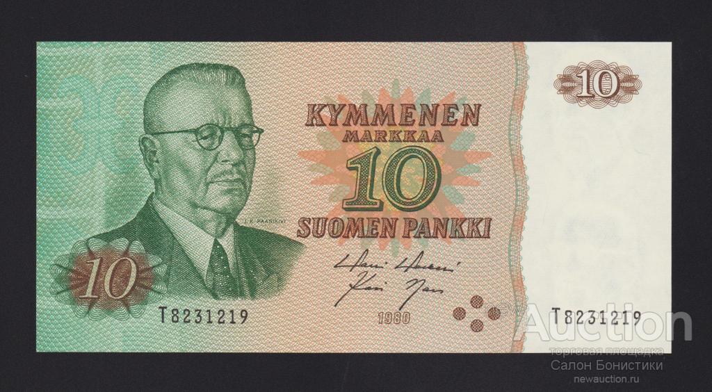 1980 год 10 марок (2-й тип подписи) Финляндия Unc