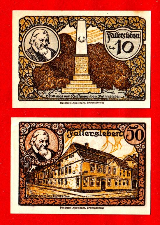 Германия (Фаллерслебен – Fallersleben), 10 и 50 пфеннингов, 1920, UNC и aUNC