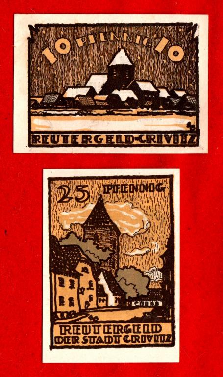 Германия (Кривиц - Crivitz), 10, 25 пфеннингов, РЕЙТЕРГЕЛЬДЫ, 1921, UNC, РЕДКИЕ