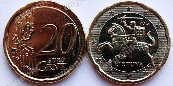 Литва. 2015. 20 евроцентов. Из ролла. UNC (#902686)