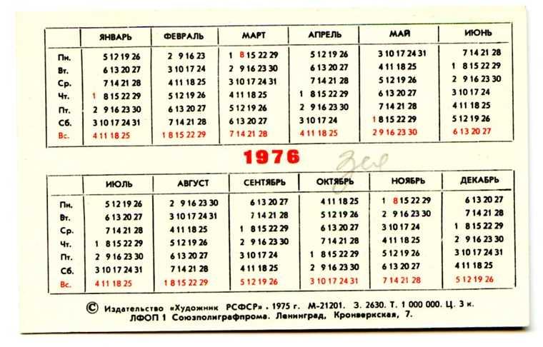 1976 год по календарю