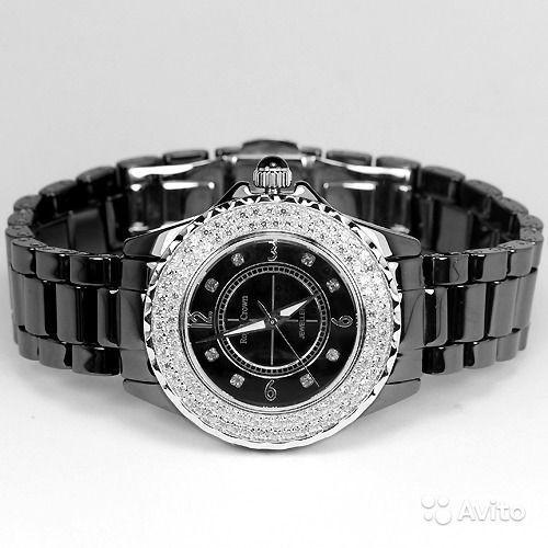 Стальные часы с керамическим браслетом и фианитами