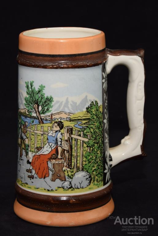 Традиционная пивная кружка с красочным жанровым декором. 17фт0114