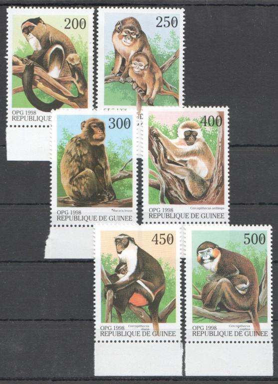 Гвинея,1998,Ми-1952-7**Фауна:приматы