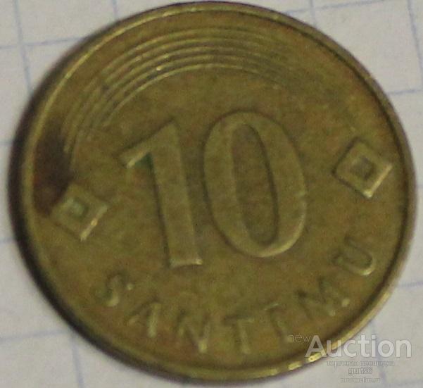Монета,Латвия, 10 сантимов 1992г