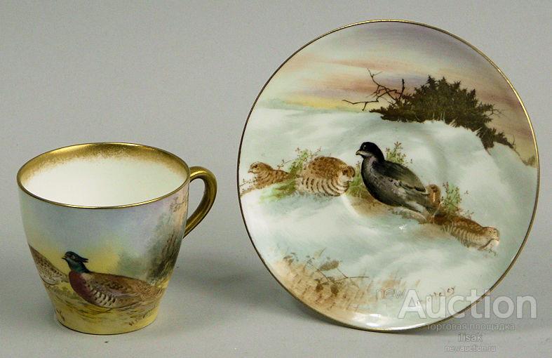 Кофейная пара англия,Royal Doulton1940г,живопись,миниатюра