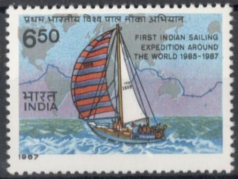 Индия, 1987, № 1079, € 8,5, MNH, полн., корабли, первая индийская кругосветка