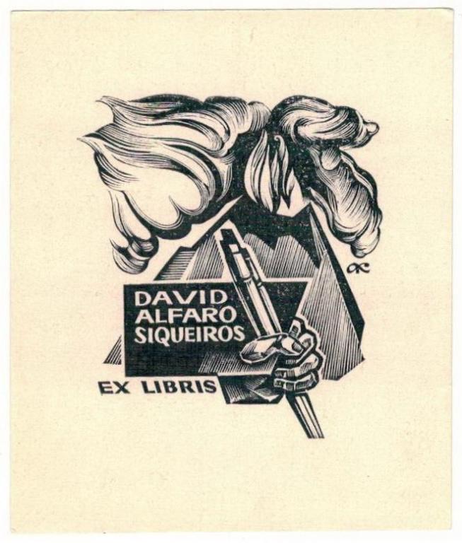 Экслибрис. Ex Libris David Alfaro Siqueiros. ~8х9,5 см. Худ. А. Калашников, Москва