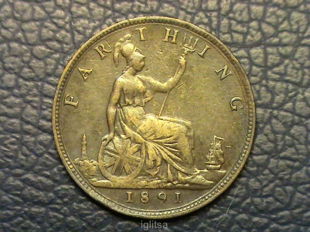 Великобритания 1 фартинг 1891 KM#753