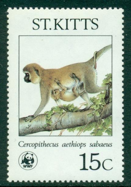 St. Kitts Сент-Киттс 1986 WWF фауна приматы обезьяны ** (4-1)