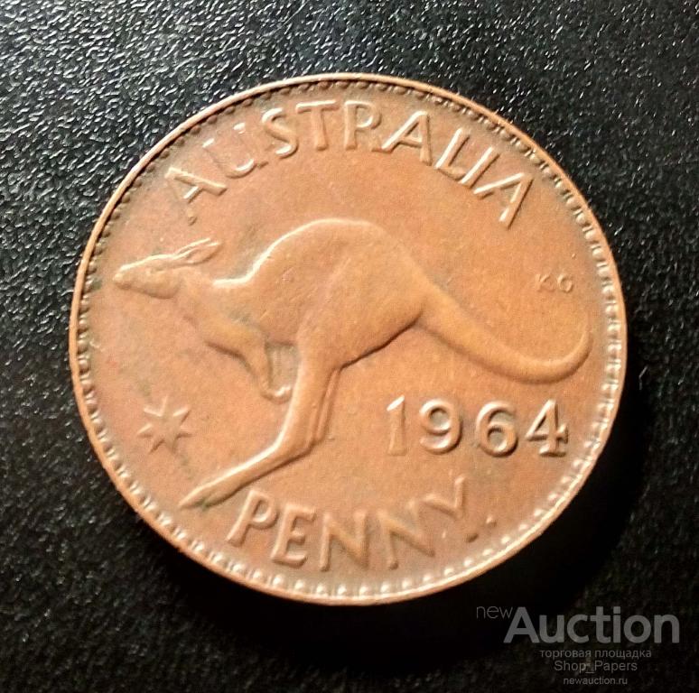АВСТРАЛИЯ 1 пенни 1964 Елизавета II ТОЧКА после PENNY