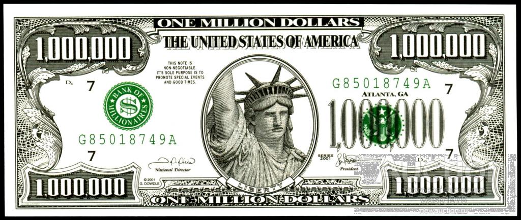 Сувенирная банкнота США 1000000 долларов 2001 пресс