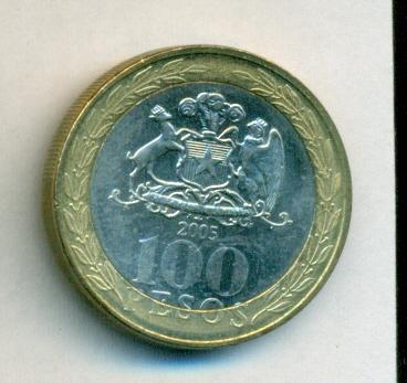 Чили 100 песо 2005 год Биметалл