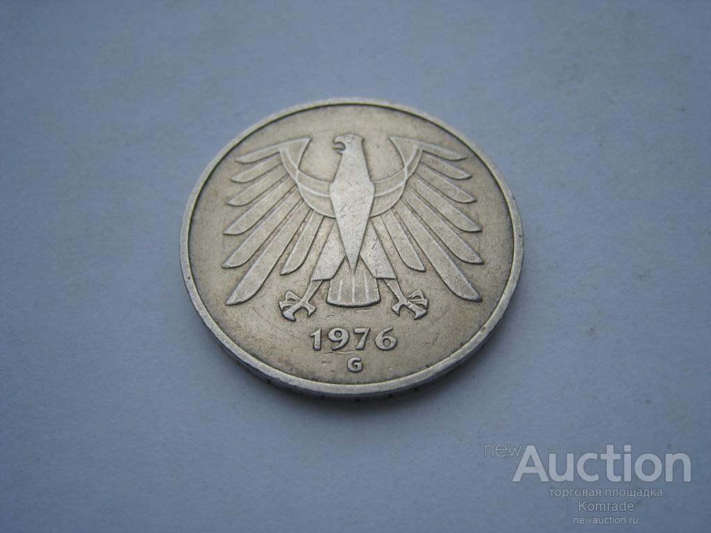 Монета 5 марок 1976 года G / Западная Германия ФРГ